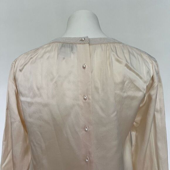 Lord & Taylor Vintage Silk Pearl Embellished button back long sleeve top bridal - Picture 8 of 11